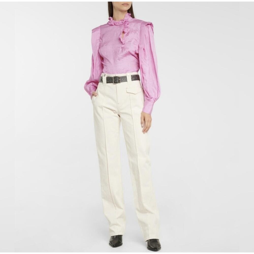 Isabel Marant Pants Women 42 /10 Beige Twill Dilemony Straight Chino High Waist